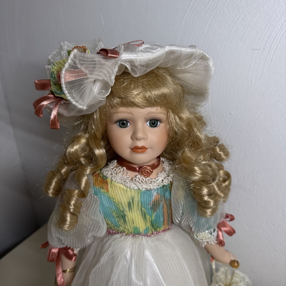 Seymour Mann Award Winning Porcelain Doll MELINDA 16" w Umbrella & Stand
